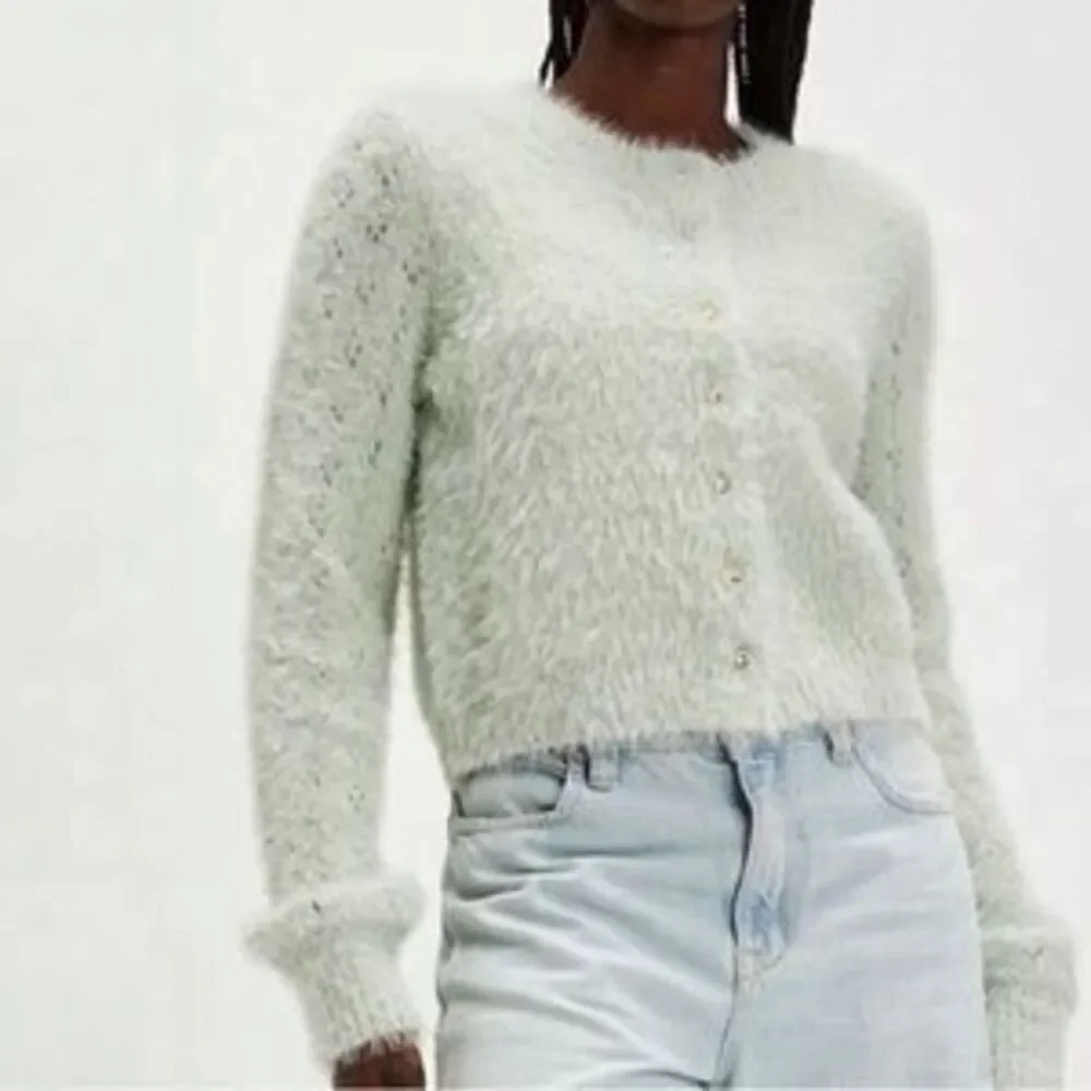 FREE PROPLE Celeste Women's Fuzzy Cardigan Sweater Seafoam -Green